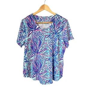 Top Lulu B para mujer XL multicolor tropical manga corta dobladillo redondo elástico - Imagen 1 de 4