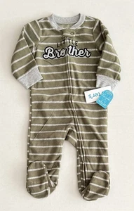 Pijama para dormir Carter's Baby Boy 9M verde oliva a rayas Little Brother polar - Imagen 1 de 3