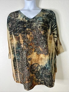 Catherines Damen Übergröße 3X Paisley Struktur Strick V-Ausschnitt Oberteil 3/4-Arm - Bild 1 von 6