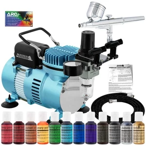 Master G22 Airbrush Cake Decorating Air Compressor Kit 12 Chefmaster Food Colors - Picture 1 of 5