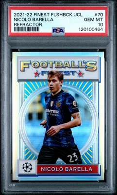 2021-22 TOPPS FINEST FLASHBACKS UEFA #70 NICOLO BARELLA REFRACTOR PSA 10 - Image 1 of 2