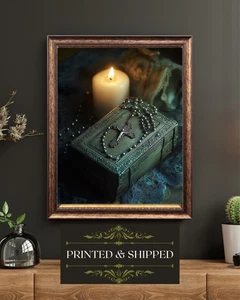 Gothic Rosary Wall Art Print Candle Altar Cross Decor Haunted Catholic Chapel - Picture 1 of 5