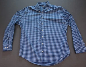 Peter Millar Summer Comfort Shirt Mens Blue Checked Button Long Sleeve Nylon L - Picture 1 of 9