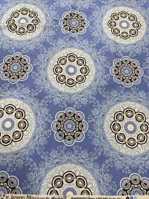 Power Pop Fabric Jenean Morrison & FreeSpirit Blue Brown White 1 1/2 yd - Image 1 of 4