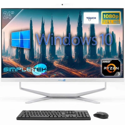 PC All In One 24" FHD Touchscreen Win10 AMD RYZEN 3 4GB 240GB Fisso Webcam 2K - Image 1 of 4