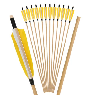 32" Wooden Arrows Shafts 5" Turkey Feather Archery Target Bow Hunting Shooting - Image 1 of 4