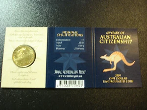 2009 one dollar coin 60 years of Australian citizenship Brisbane Mark "B" - Bild 1 von 4