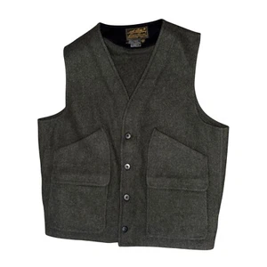 Vtg Eddie Bauer 100% Mackinaw Wool Vest Dark Loden Olive Green USA Made Mens XL - Picture 1 of 9