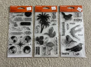 Fiskars Clear Acrylic Stamp Set Lot Of 3 Birds World Traveler Vacation New - Picture 1 of 4