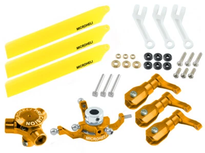 Microheli CNC AL/Plastic Triple Yellow Blade Conversion set (GOLD)-BLADE 120S/S2 - Image 1 of 2