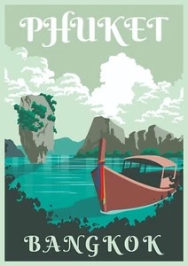 Estampado de arte en pared para el hogar - póster de viaje vintage - PHUKET BANGKOK - A4,A3,A2,A1,A0 - Imagen 1 de 1