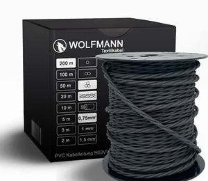 3-adrig Textilkabel für Lampe Lampenkabel gedreht gedrillt Graphit Grau 3x0,75 - Bild 1 von 1