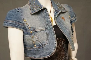 NWT WOMEN STRETCH DENIM SHORT JACKET, PRICXY PJ-2029,VINTAGE WASH - Picture 1 of 4