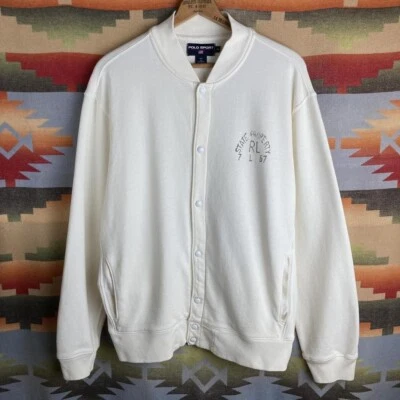 Sudadera con Cárdigan de Botones Blancos y Crema de Fútbol Ralph Lauren de los 90s Polo Sport XL Foto 1 de 4