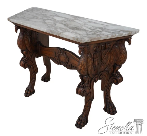 60030EC: Vintage Eagle Carved Walnut Marble Top Console Table Cover