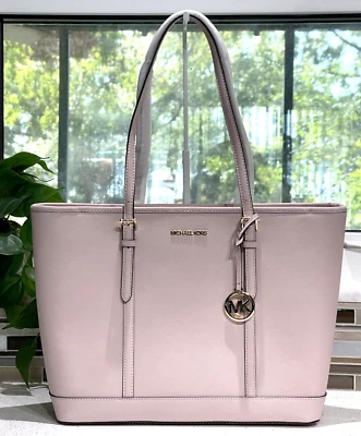 MICHAEL KORS JET SET ПУТЕШЕСТВИЙ БОЛЬШОЙ МОЛНИИ НАПЛЕЧНАЯ СУМКА С КОРОТКИМИ РУЧКАМИ СУМОЧКИ РОЗОВЫЙ РУМЯНА КОЖИ - Изображение 1 из 4