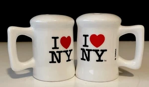 Vintage I ❤️ NY Salt & Pepper Shakers White Set With Stoppers ~ I LOVE NEW YORK! - Picture 1 of 10