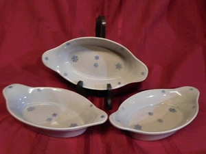3 York Gourmet Ware Au Gratin Ofenfest Geschirr Boote Blau Schneeflocken Pfaltzgraff - Bild 1 von 10