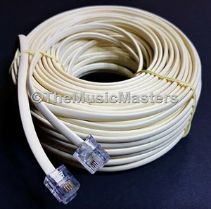 Ivory 100' ft Telephone Modular Line Cord Phone Cable Extension Wire RJ11 VWLTW