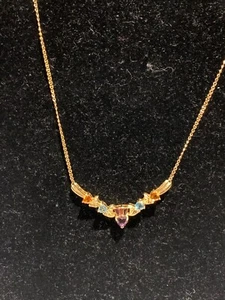 marked 18k yellow gold citrine topaz amethyst diamond pendant Necklace Italy - Picture 1 of 9