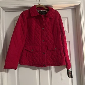 Giacca Red Quilted Coat Jacket Plaid Cuffs Size Women’s Medium NWT - Picture 1 of 10