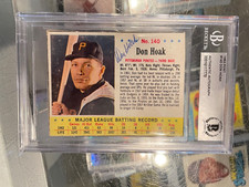 1963 KELLOGG'S #140 DON HOAK PITTSBURGH PIRATES SIGNED BASEBALL CARD BECKETT