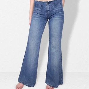Flared Low Rise Jeans Ladies 6 frayed Boot Cut Rave Raver Cyber Punk Y2K Vintage - Picture 1 of 18