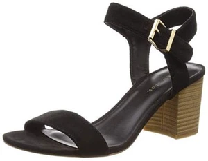 NEW LOOK SIZE 3 5 7 BLACK REAL SUEDE LEATHER LOW MID BLOCK HEEL SANDALS SHOES BN - Picture 1 of 7