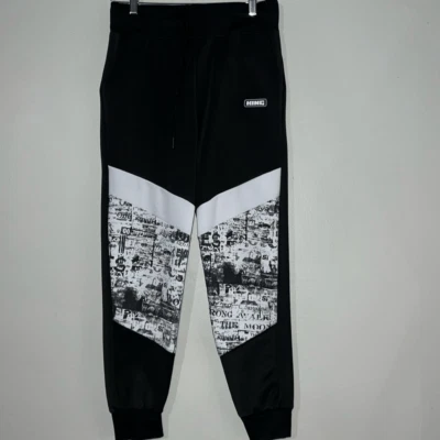 Sacred Crown Pantalones de Sudadera Hombre M Negro Blanco Patrón Elástico Puños Acanalados Foto 1 de 4