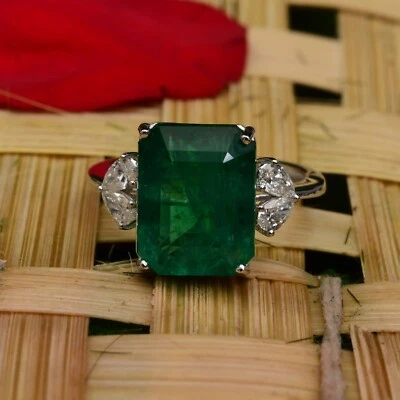 7.17 TCW Natürlich Sambianischer Smaragd 14k Weiß Solid Gold Lab Grown Cvd - Bild 1 von 4