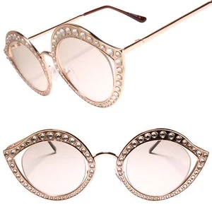 Clásico Retro Rockabilly Años 80 Moda Mujer Oro Gato Ojos Transparentes Gafas - Imagen 1 de 4