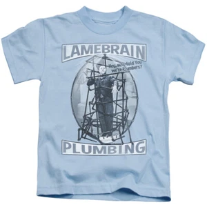 Three Stooges Boys T-Shirt Lame Brain Plumbing Light Blue Tee - Picture 1 of 2