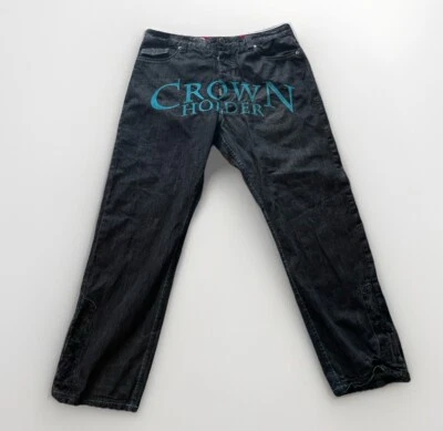 Vintage Crown Holder  Y2K  Baggy Jeans Embroidered 40/34 - Image 1 of 4