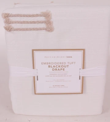 Pottery Barn Teen Embroidered blackout curtain panel 52x84", white & gold tufted - Image 1 of 3