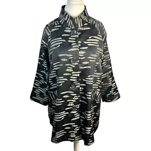 Damee Inc Textured Button Jacket Black Mandarin Collar A-line Lagenlook Size M - Picture 1 of 10