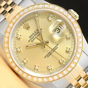 ROLEX MENS DATEJUST 16233 FACTORY DIAMOND DIAL 18K YELLOW GOLD & STEEL WATCH - Picture 1 of 10