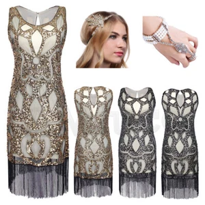1920s Charleston Party Tassels Dresses Vintage Flapper Great Gatsby Sequin Dress - Picture 1 of 23