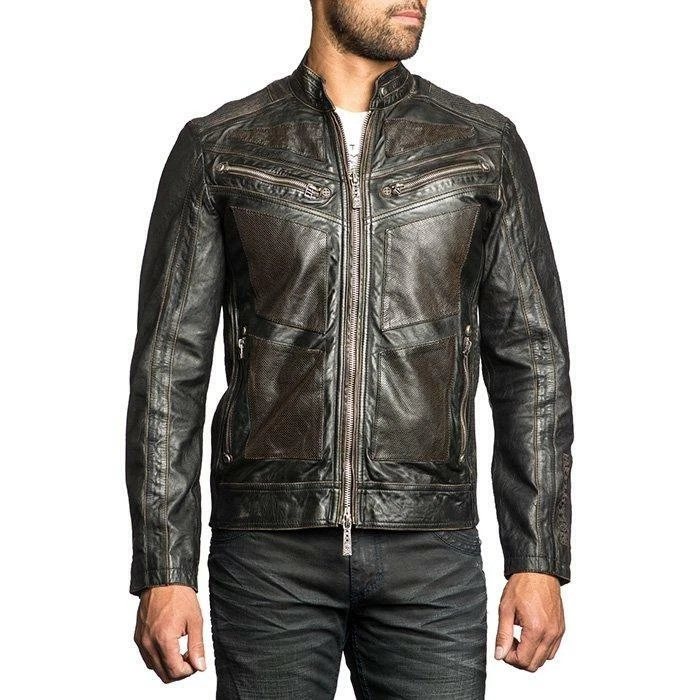 AFFLICTION Leather FIRE HORSE MEN'S JACKET Black Biker MMA - Image 1 of 4