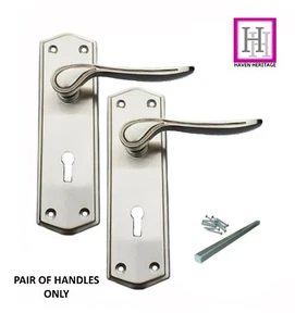 Door Handle On Backplate Satin Finish Stellar Lock OR Pack + 3 Lever Lock & Keys - Picture 1 of 42