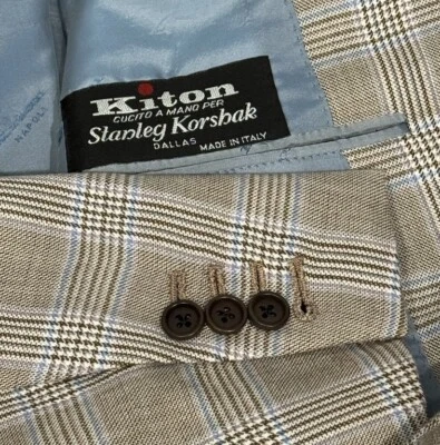 $9,000 Kiton Cashmere Bespoke Multi-Colored Check Surgeon Cuffs Jacket US 42 - Image 1 of 4