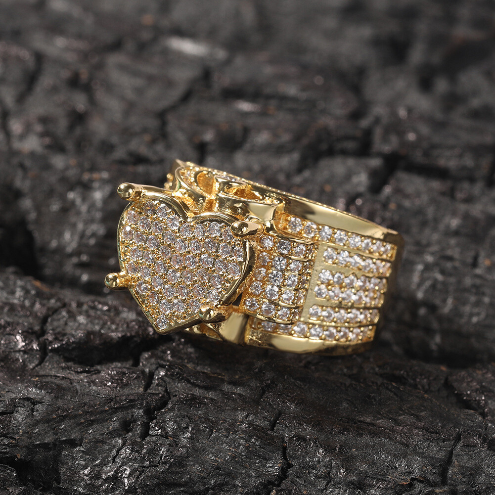 Joyería Clásica De Moda Anillo De Corona Estilo Presidencial Circonita Cúbica Blanca Chapado En Oro Amarillo 18K Joyería Hip Hop Vintage Tallado Anillo De Cóctel Para Fiesta Para Hombres ST.100 (7