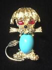 Vintage Poodle Jelly Bean Gold Tone Brooch