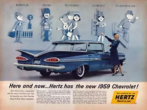 Anuncio impreso Hertz Rent a Car 1958 Chevrolet Chevy viajes de negocios vacaciones compras - Imagen 1 de 1