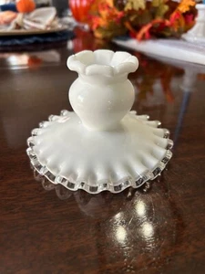 Vintage Fenton White Milk Glass Silver Crest Candlesticks Candle Holder - Picture 1 of 6