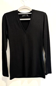 Marc Cain Women's Sweater Black Metallic V-Neck Sz N4 - Picture 1 of 11