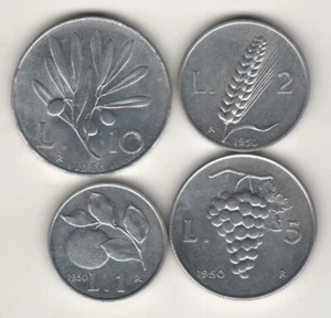 ITALIA REPUBBLICA 1 + 2 + 5 + 10 LIRE 1950 #SET25 - Imagen 1 de 2