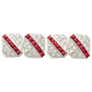 Amazing Princess Cut Red Ruby & Round White Stone Men's Special Cufflinks - Picture 1 of 6