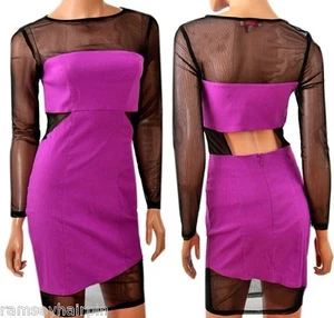 NEW PURPLE ASOS πMESH PANEL OPEN BACK STRETCH BODYCON DRESS π SIZES 4 6 8 10 - Picture 1 of 4