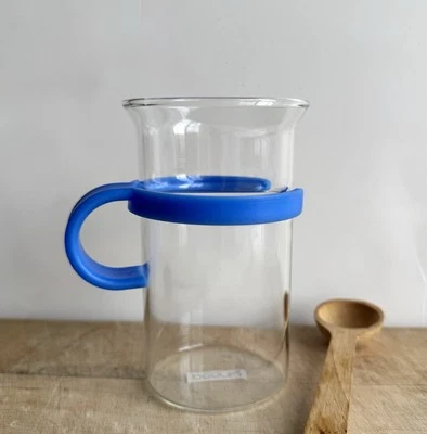 Bodum Bistro Nouveau Blue Handle Tall Glass Tea Coffee Cup Mug - Image 1 of 4