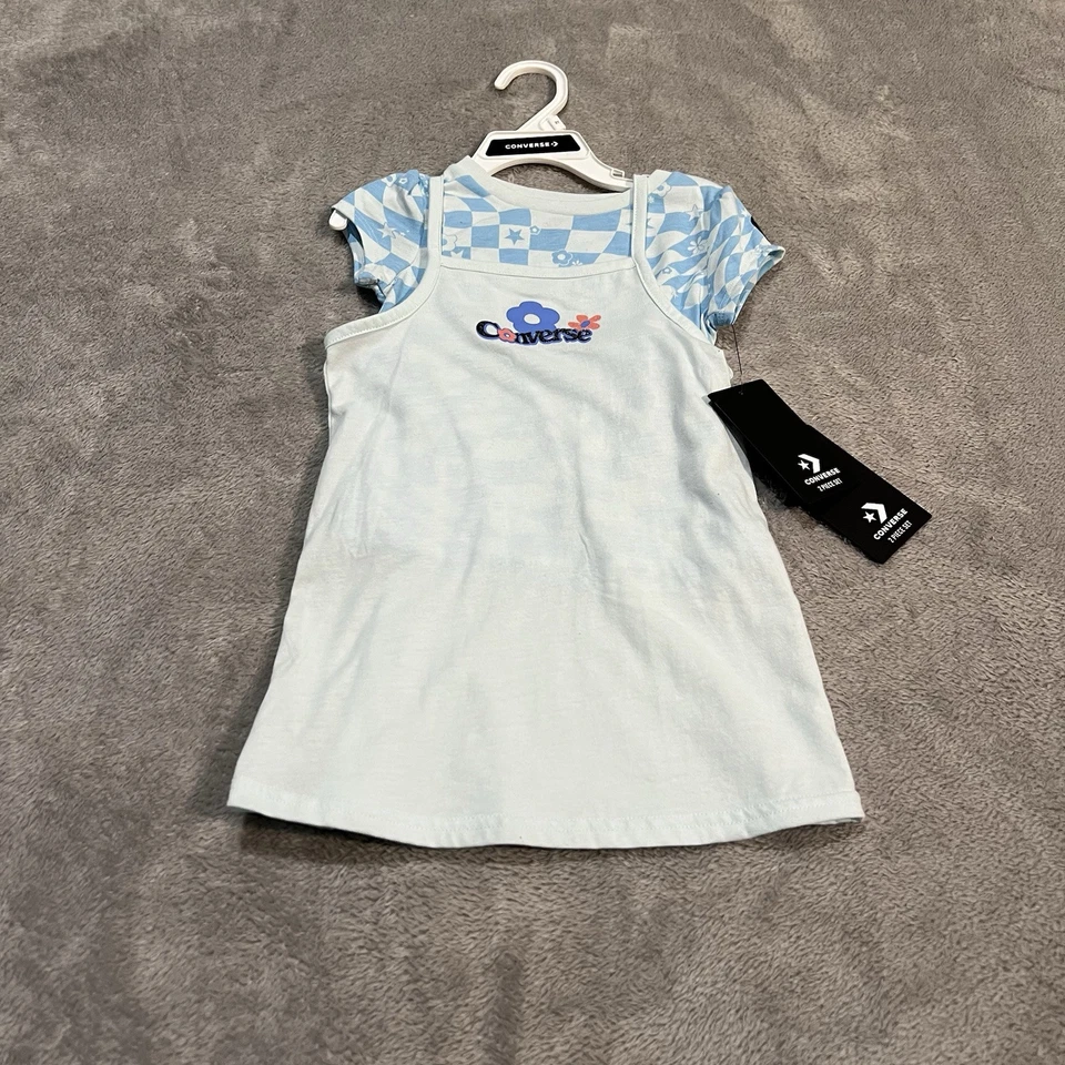 Converse Vestido Niño Pequeño 3T Azul Camisa Vestido Conjunto Niñas Flor Floral Foto 1 de 4